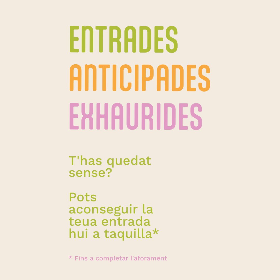 📢FESCOOP! 
🗣️Entrades anticipades exhaurides!!!

Però si encara no tens la teua, hui, a taquilla podràs aconseguir-la🫶 (fins a completar l'aforament).