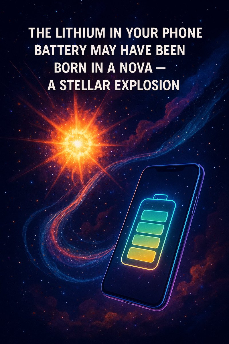 pradyumn93's tweet image. The lithium powering your phone might have come from a stellar explosion called a nova!
Your battery? It’s literally star stuff.