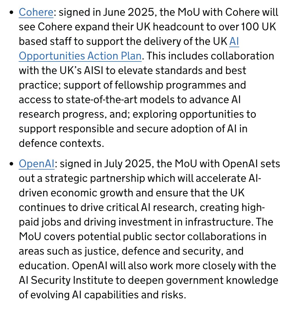 The UK government's 'Sovereign AI Unit' has partnerships with 4 companies.

All are North American.
All are being sued for alleged copyright infringement.

It is beyond astonishing that this is who the government saw fit to partner with.

gov.uk/government/col…