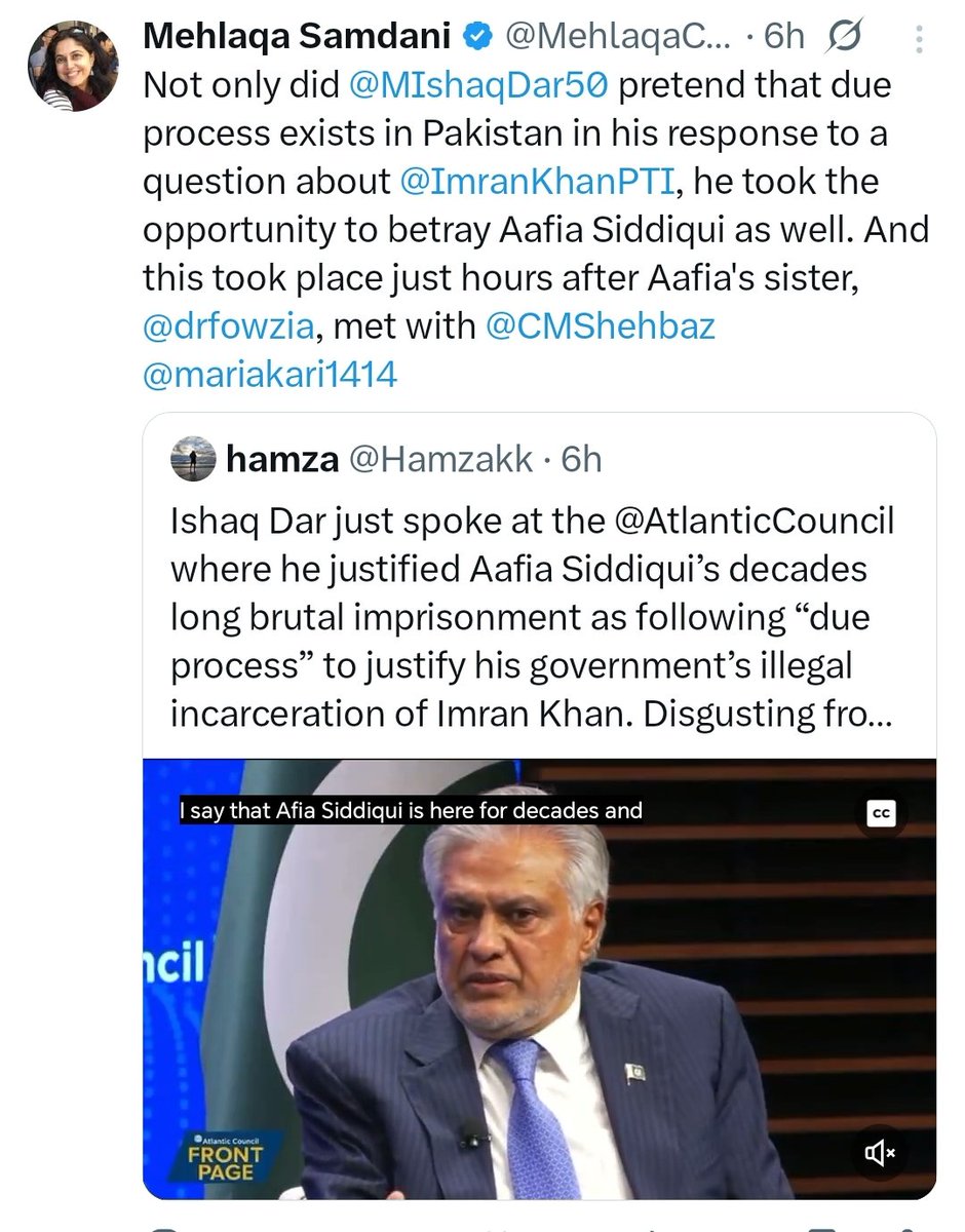 Reportergirll's tweet image. چلو پہلے کہ حکمراں ایک تسلی ہی دے دیا کرتے تھے کہ امریکہ سے ڈاکٹر عافیہ صدیقی کو رہا کروائیں گے..
لیکن اب تو عمران خان اور پاکستان دشمنی میں "عافیہ، امریکہ کو دیا" یعنی تم جو چاہو ہماری شہری کے ساتھ اور ہم کو بھی اڈیالہ جیل میں سابق وزیر اعظم کے ساتھ جو ہماری عدالتیں فیصلے کرے…