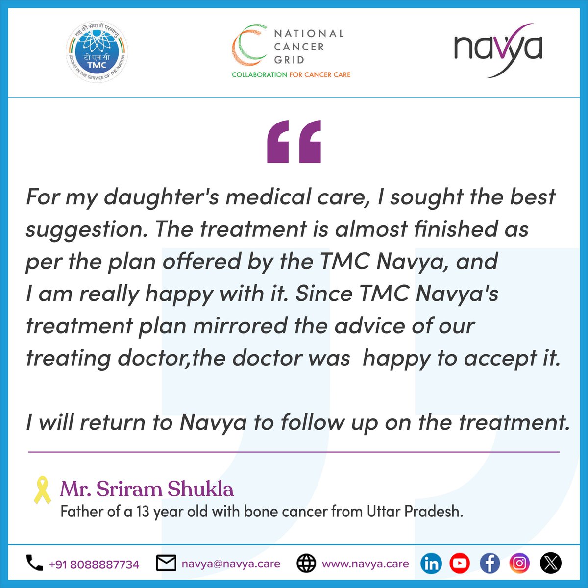 Navya Care (@navyacare) on Twitter photo #PatientTestimonial
<a href="/TataMemorial/">Tata Memorial Hospital</a> <a href="/CancerGridIndia/">NationalCancerGrid</a> <a href="/NavyaCare/">Navya Care</a> <a href="/NRamarajan/">Naresh Ramarajan</a> #GitikaSrivastava #PatientTestimonial
<a href="/TataMemorial/">Tata Memorial Hospital</a> <a href="/CancerGridIndia/">NationalCancerGrid</a> <a href="/NavyaCare/">Navya Care</a> <a href="/NRamarajan/">Naresh Ramarajan</a> #GitikaSrivastava