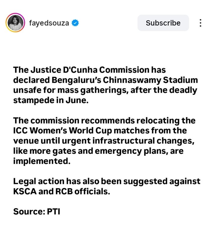 Sir... (@_biswaguru_) on Twitter photo #chinnaswamystadium was the only venue that could’ve pulled full crowds for the Women’s World Cup. Now it’s out. And with BCCI doing zero PR or buzz, Gauhati and Indore won’t cut it. This could’ve been huge. Why bcci so ignorance about the home WC?
#IndianCricketTeam <a href="/BCCIWomen/">BCCI Women</a> #chinnaswamystadium was the only venue that could’ve pulled full crowds for the Women’s World Cup. Now it’s out. And with BCCI doing zero PR or buzz, Gauhati and Indore won’t cut it. This could’ve been huge. Why bcci so ignorance about the home WC?
#IndianCricketTeam <a href="/BCCIWomen/">BCCI Women</a>