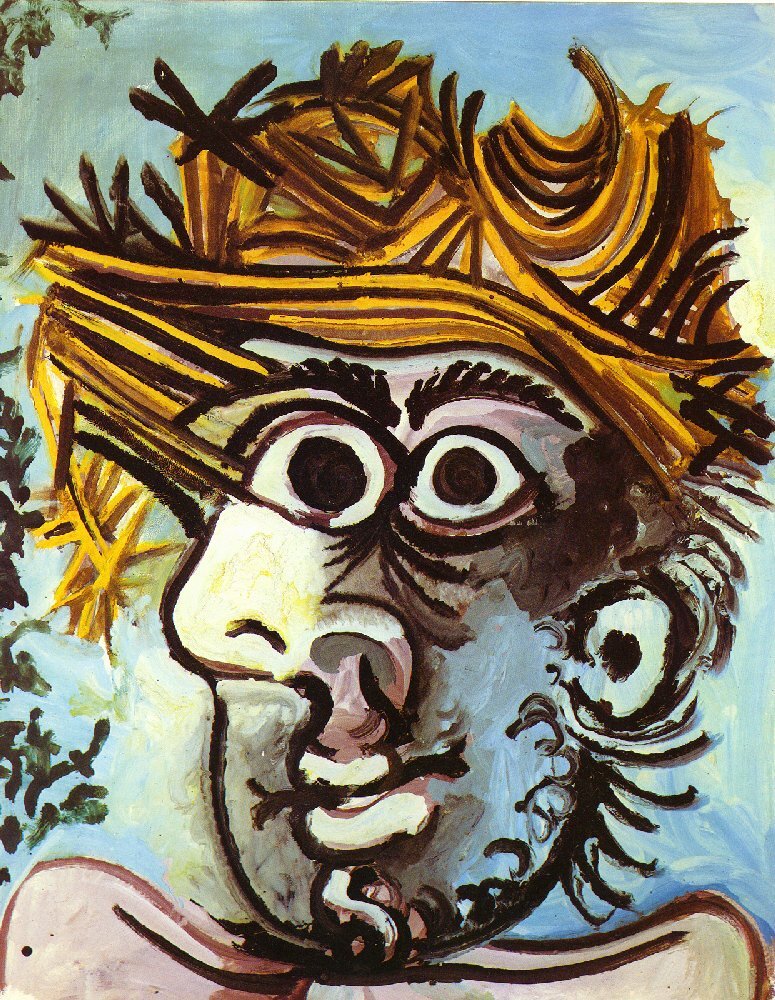 Head of a man with straw hat, 1971 #artbots #picasso