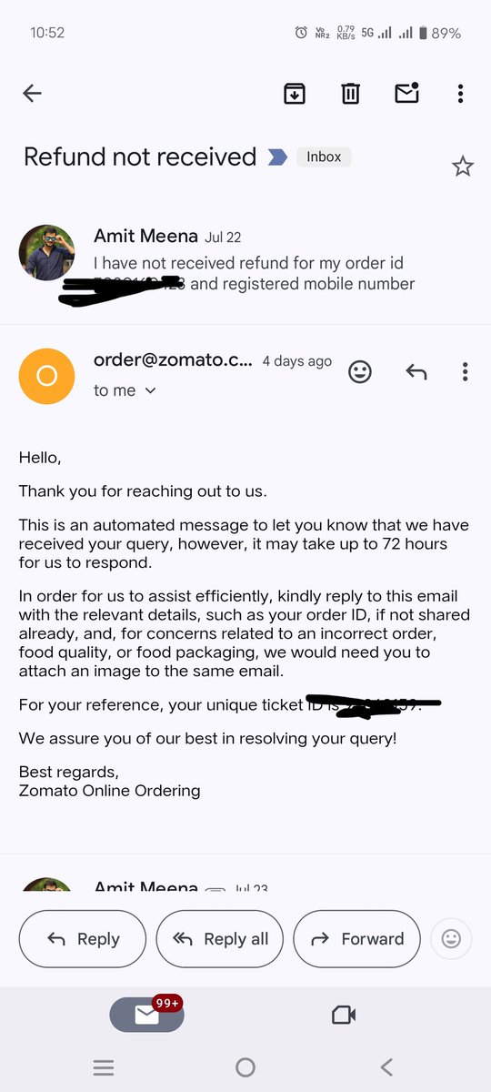 EngYouVlog's tweet photo. I emailed regarding my refund but till now i didn't get any refund and after this mail there is no response from @zomatocare 

@zomato @ZeptoNow @zeptocares @Swiggy 

#Zomato #Swiggy #x #viral https://t.co/cBvKzpAGCZ