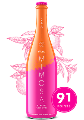 Soleil Mimosa Classic- Lush, fresh-squeezed orange juice mingles with crisp white wine, adorned with light effervescence, giving you a perfectly blended, no-fuss Mimosa with every pour. Subtle hints of white flowers and orange zest;   Lescombes Winery, New Mexico