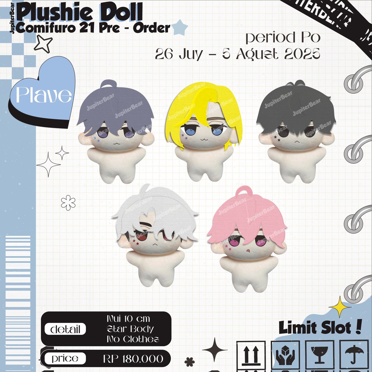 jupiterbear_x's tweet image. [❤️+🔁 are appreciated]
[Jupiterbear] Comifuro21
PLUSHIE NUI Fanmerch

🔥PO &amp;amp; GIVEAWAY🔥

Plave &amp;amp; Sol4ce 
+/- 10 cm
Star Body, NO CLOTHES
IDR 180.000

📅 PO : 26 July - 5 Agust 2025
✉️ Mail order &amp;amp; Comifuro21 (Booth TBH)

Link PO !
forms.gle/it2h1X9DtJY82p…

#cf21 #plave #sol4ce