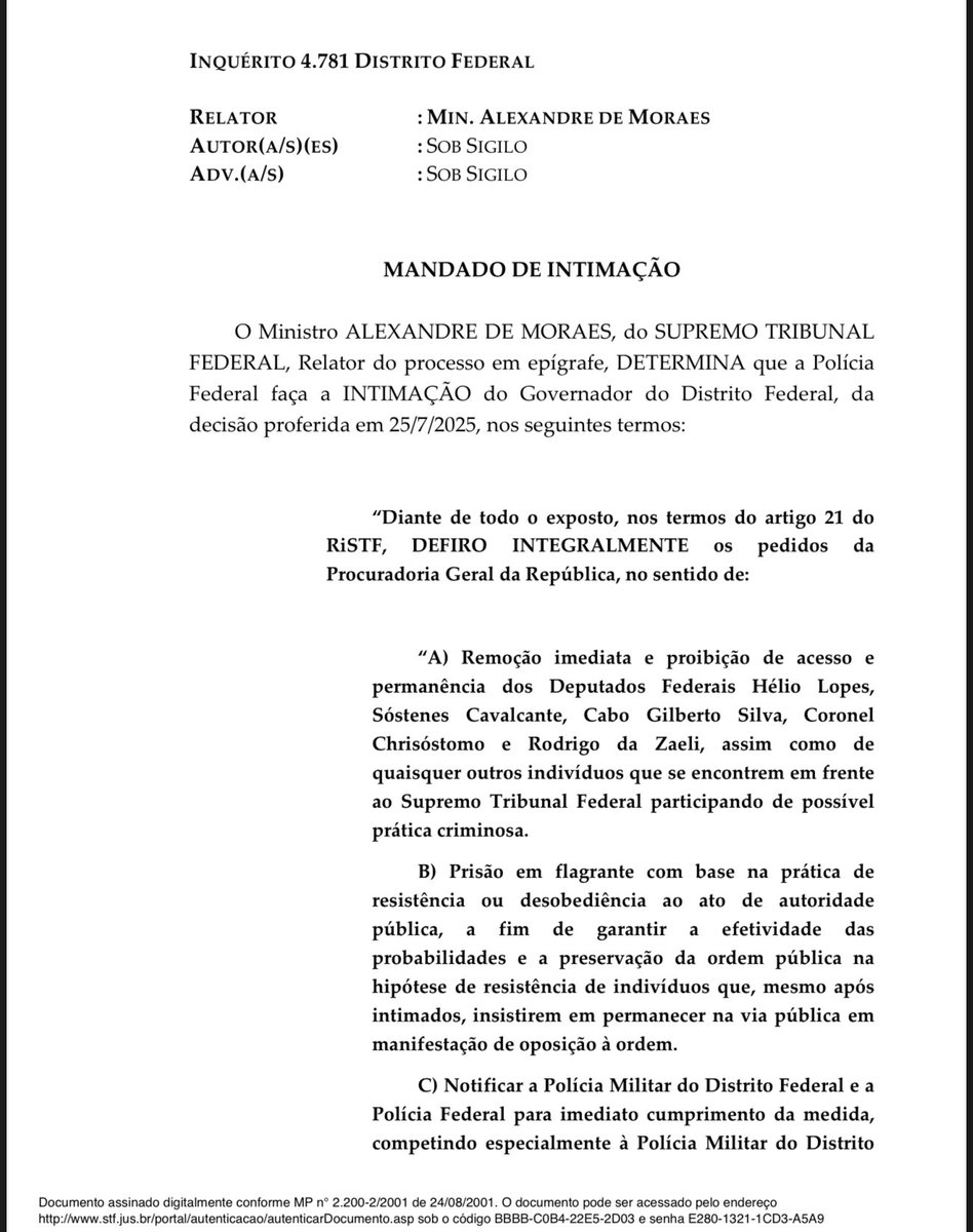 EronSchmid40637's tweet image. 🛑 BREAKING : O ministro Alexandre de Moraes mandou a Polícia Federal intimar o governador Ibaneis Rocha para que retire imediatamente os deputados acampados em frente ao STF.‼️®️