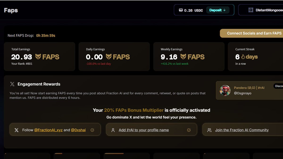 Pandera .ink Anomage (🧙♂️,🧙♂️) (🍊,💊) (Ø,G) (@dsgnrayo) on Twitter photo GM Fraction Ai Community
The FAPs dashboard from <a href="/FractionAI_xyz/">Fraction AI</a> just got a fresh update and it’s absolutely pumping
Clocking in at 20.93 FAPs, rocking a 6-day streak, and up +416.2% this week
That’s not luck, that’s what happens when consistency meets compounding.
We’re not GM Fraction Ai Community
The FAPs dashboard from <a href="/FractionAI_xyz/">Fraction AI</a> just got a fresh update and it’s absolutely pumping
Clocking in at 20.93 FAPs, rocking a 6-day streak, and up +416.2% this week
That’s not luck, that’s what happens when consistency meets compounding.
We’re not