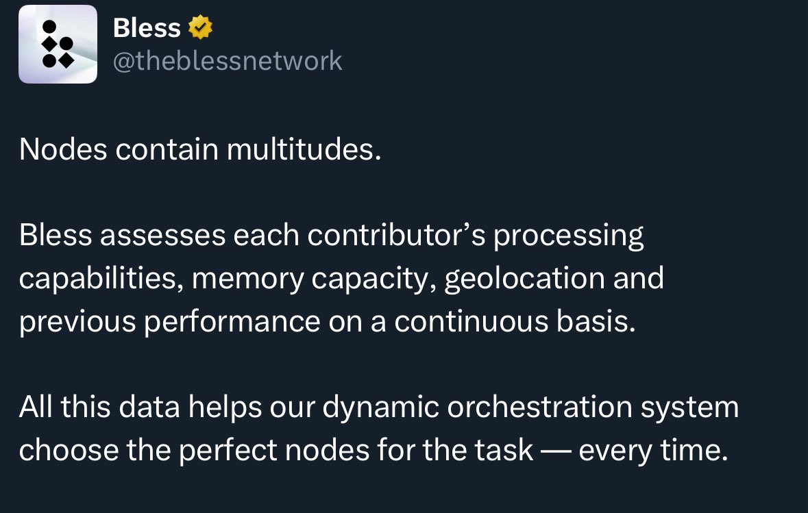 This what makes <a href="/theblessnetwork/">Bless</a> different from every other “run a node” project.

It’s not just that you can plug in any device and earn. It’s how intelligently the network uses your device.

Bless doesn’t treat every node the same. It continuously assesses: Processing
