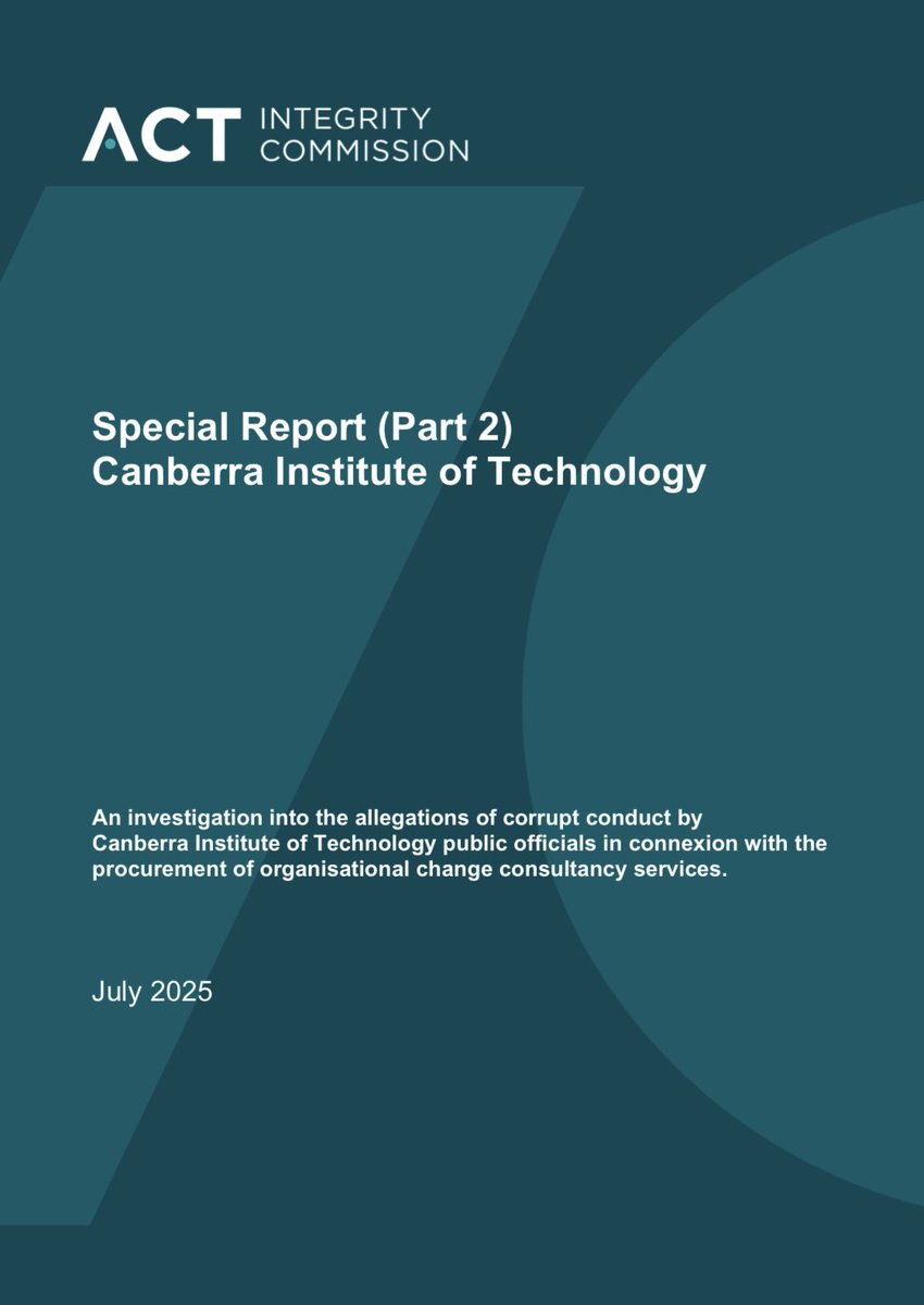ElizabethLeeMLA's tweet image. “The conduct seriously undermined the probity of the procurement process, enabled a substantially unjustified contract, and, was directed to obstruct or hinder administrative and government oversight.”
Read the full report here 👉🏼 integrity.act.gov.au/__data/assets/…