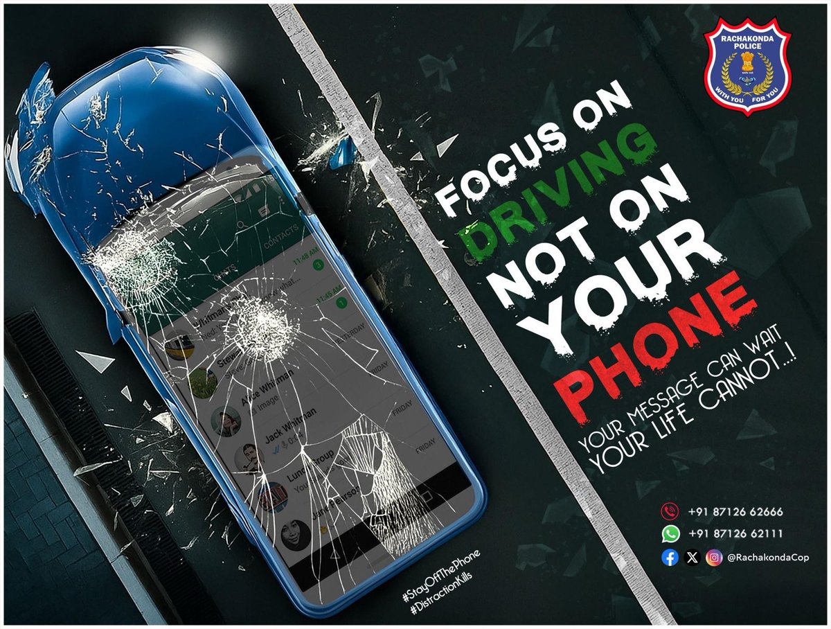 Don't Let a Text Cost You Your Life! 🚗📷 One moment of #distraction can turn deadly.  Focus on #DRIVING, not on your #PHONE. Your messages can wait, your LIFE cannot. Let’s pledge to drive responsibly and keep our roads safe.