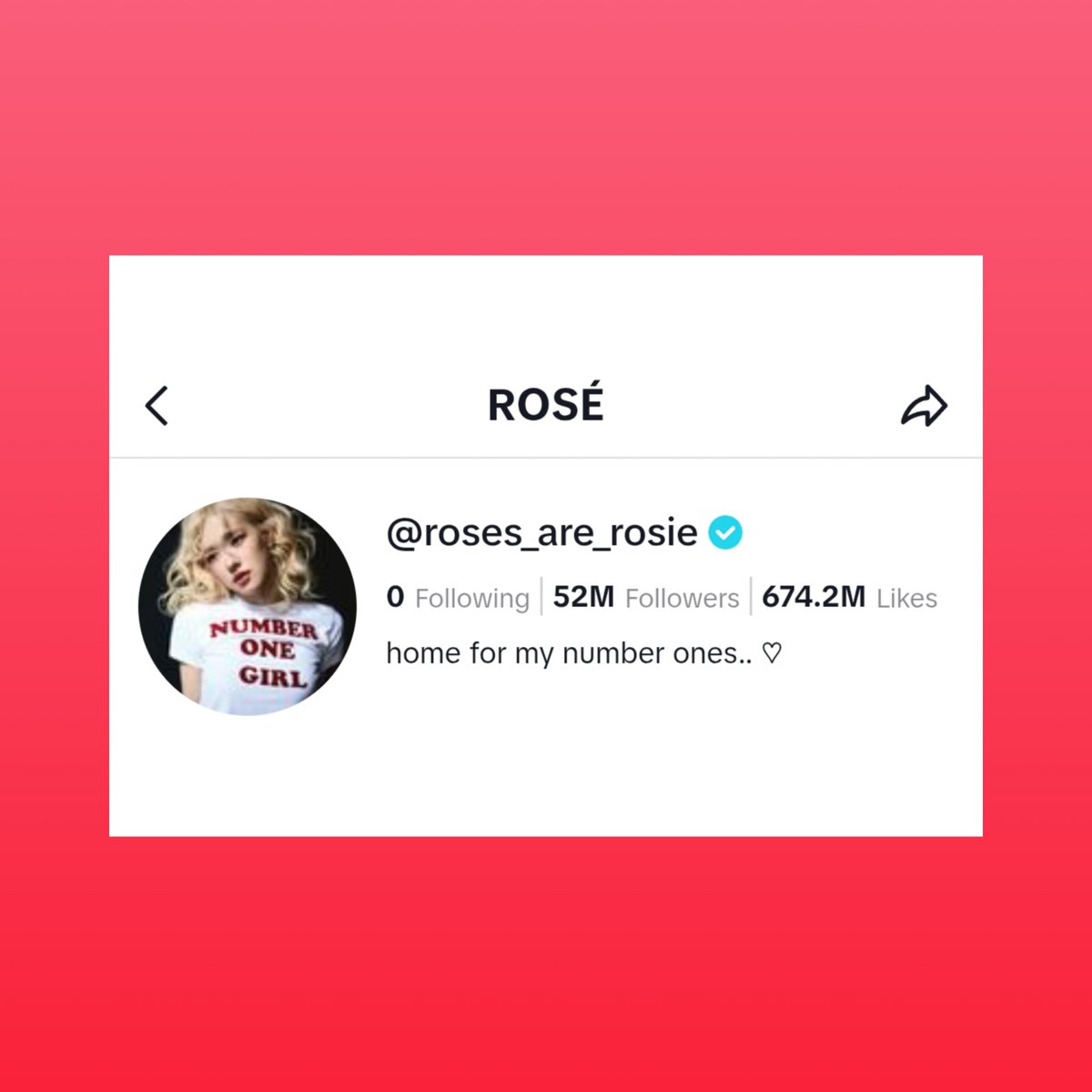 OneilyVibe's tweet image. ROSÉ becomes the first female K-pop act to exceed 52 million followers on TikTok.