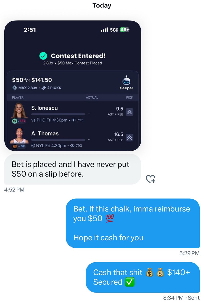BaneSquad_'s tweet image. I gave 1 of my supporters a $50 protected play.
If he cash, he turns $50 into $140+
If he chalk, I reimburse him $50
Cash the fucking slip!! This is how you give back to your supporters n help them increase they unit size. Thank you for always supporting my tweets bruh 💯🌎