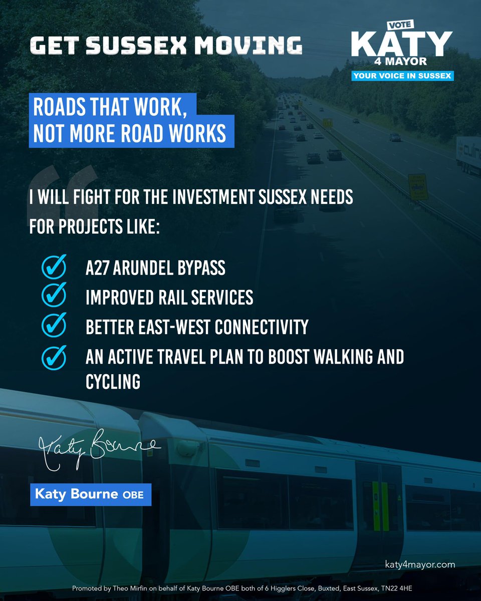 KatyBourne's tweet image. Get Sussex Moving 🌟 Voting is now open for Conservative Party members 🌟 Vote Katy4Mayor