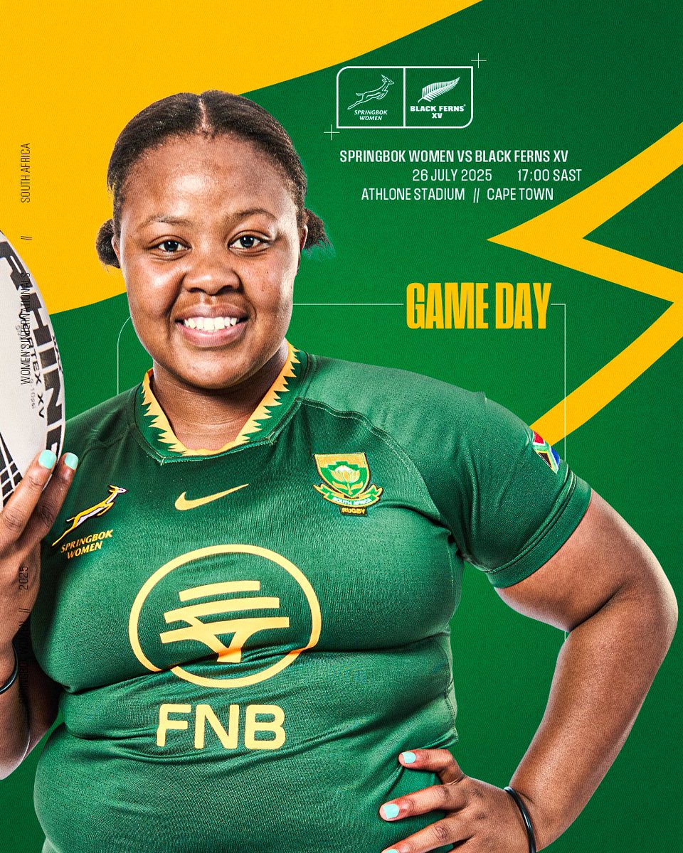 Game day in the Mother City 🇿🇦

The #BokWomen face the Black Ferns XV in their penultimate clash before #RWC2025.
Let’s pack Athlone and bring the noise! 💪

🎟️ Grab your tickets now at Quicket: bit.ly/3Usq0FU

#MakeItCount