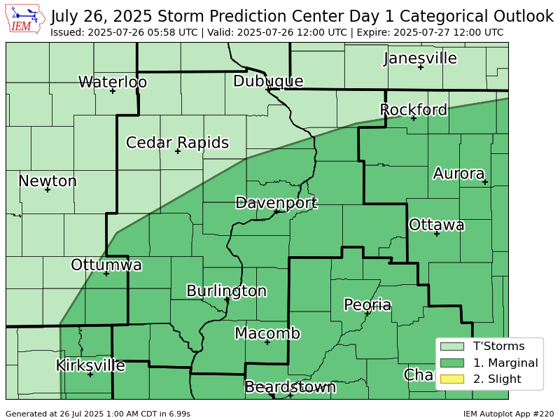 nilwxreports's tweet image. #SPC issues Day 1 Marginal Convective Risk at Jul 26, 5:58z for DVN spc.noaa.gov/products/outlo…