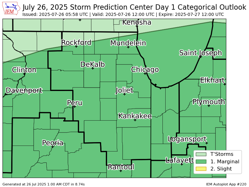 nilwxreports's tweet image. #SPC issues Day 1 Marginal Convective Risk at Jul 26, 5:58z for LOT spc.noaa.gov/products/outlo…