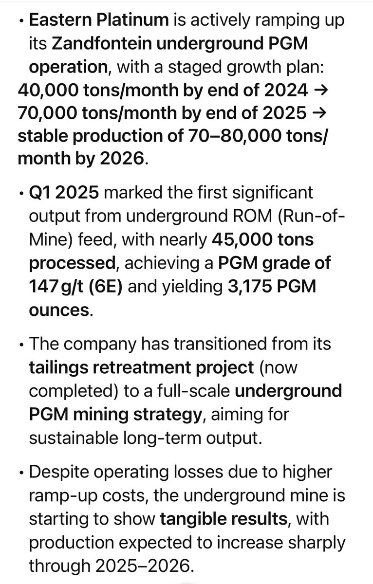 bozkaschi's tweet image. Eastern Platinum $ELR.TO is my new small (53 million mc.) #PGE producer who is in the ramp-up for their underground mine, which mainly produces #platinum but also #rhodium 👇