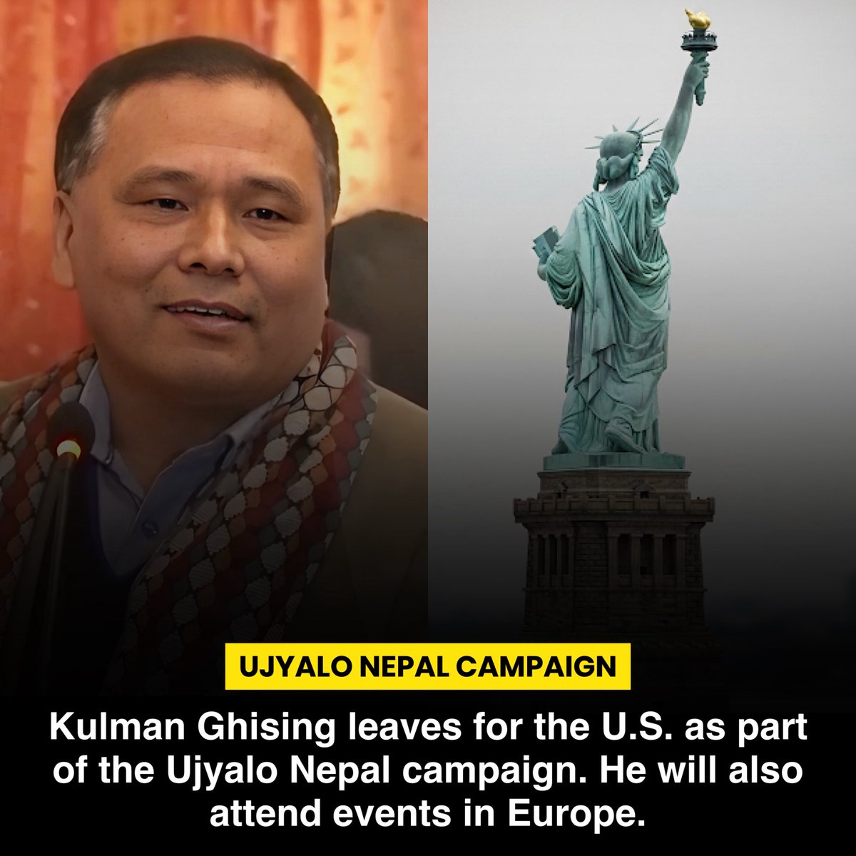 NoNext_Question's tweet image. Kulman Ghising has left for the United States as part of the Ujyalo Nepal campaign. During this tour, he will participate in various programs in cities across the US, UK, and other European countries.
It is believed that Ghising is preparing to enter mainstream politics.