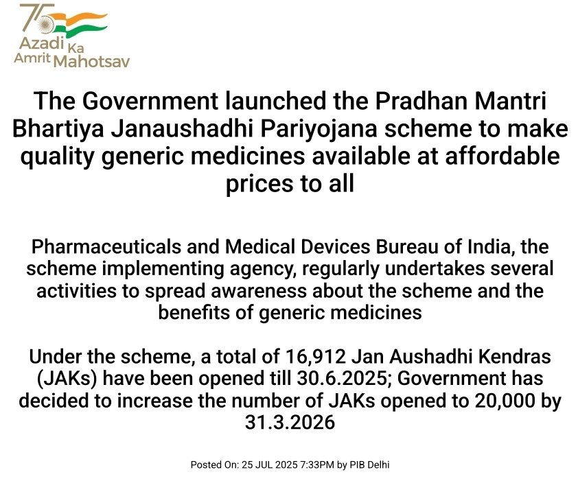 Satya Kumar Yadav (@satyakumar_y) on Twitter photo Revolutionising affordable healthcare since 2015! 🇮🇳
Modi Govt's Janaushadhi Pariyojana has opened 16,900+ Kendras, providing quality medicines at 50 - 80% lower cost, saving citizens ₹38,000 Cr! 
Target: 20,000 Kendras by March 2026!
#HealthForAll Revolutionising affordable healthcare since 2015! 🇮🇳
Modi Govt's Janaushadhi Pariyojana has opened 16,900+ Kendras, providing quality medicines at 50 - 80% lower cost, saving citizens ₹38,000 Cr! 
Target: 20,000 Kendras by March 2026!
#HealthForAll
