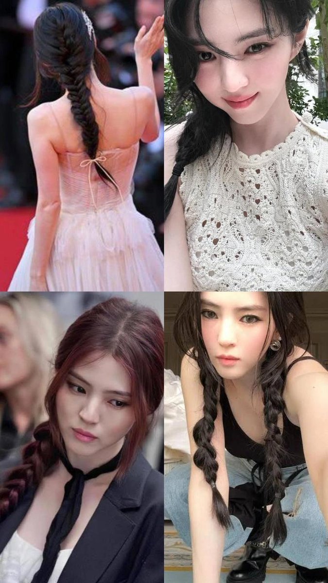 nokturnalian's tweet image. Dakota Johnson dan Han Sohee dengan gaya rambut kepangnya 😍✨