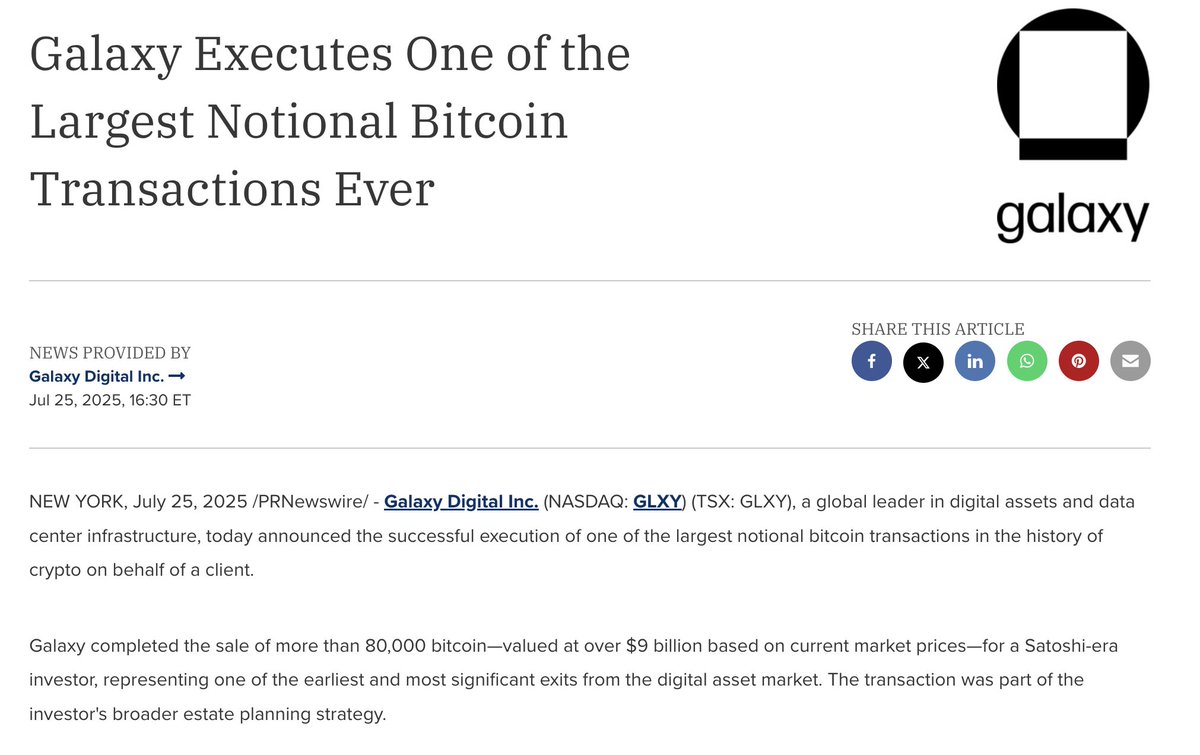 TheMoonShow's tweet image. GALAXY HAS ANNOUNCED THE EXECUTION OF THE LARGEST #BITCOIN SALE FOR A CLIENT!
80,000+ BTC WORTH OVER $9B SOLD!