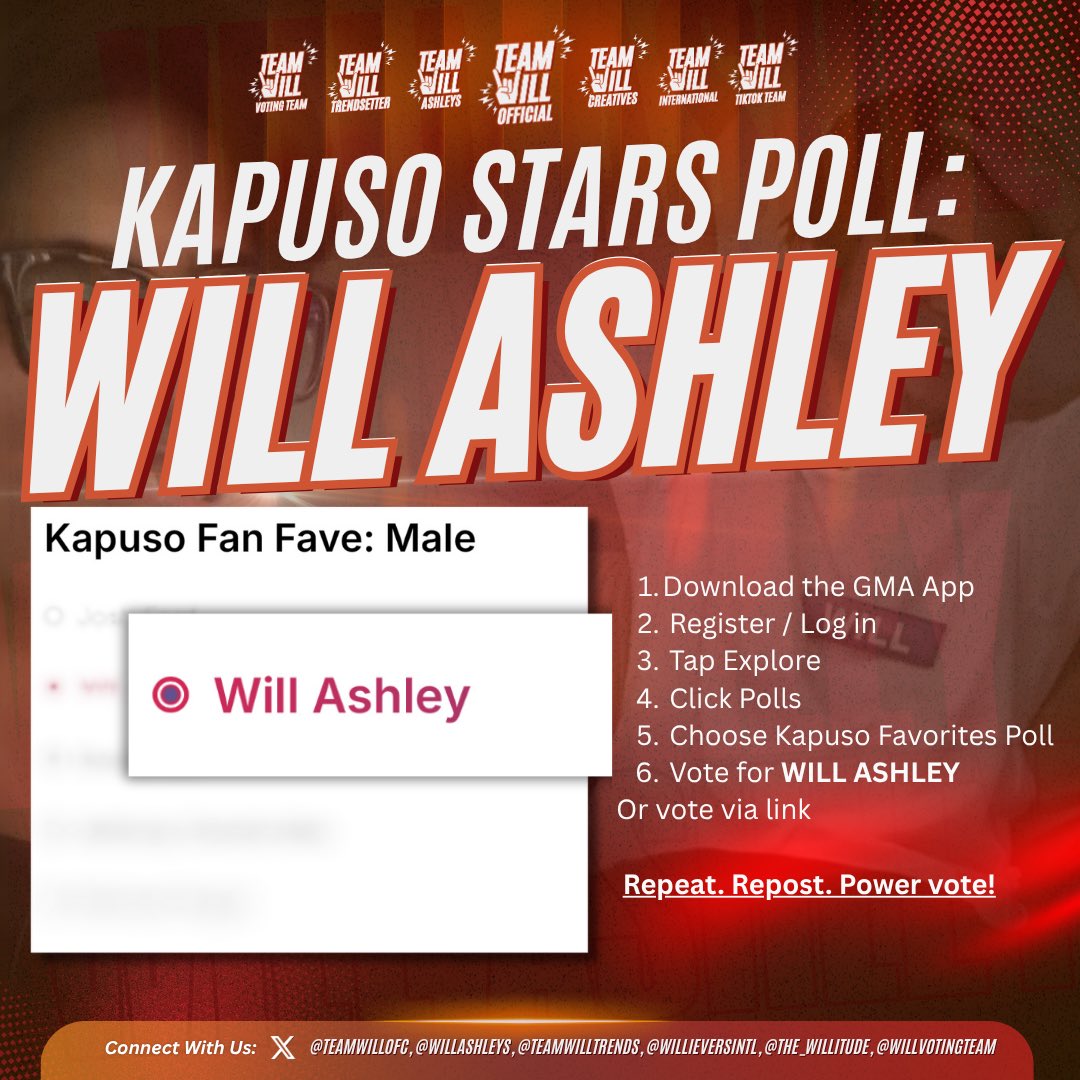 TeamWillTrends's tweet image. WILLievers, let’s power vote before midnight!
Drop your proof in the replies — I’ll be doing my rounds to check 👀

VOTE FOR WILL ASHLEY — POWER VOTE TIME, WILLievers!

Download the GMA App or follow the steps below:
1.Download the GMA App
2.Register / Log in
3.Tap…