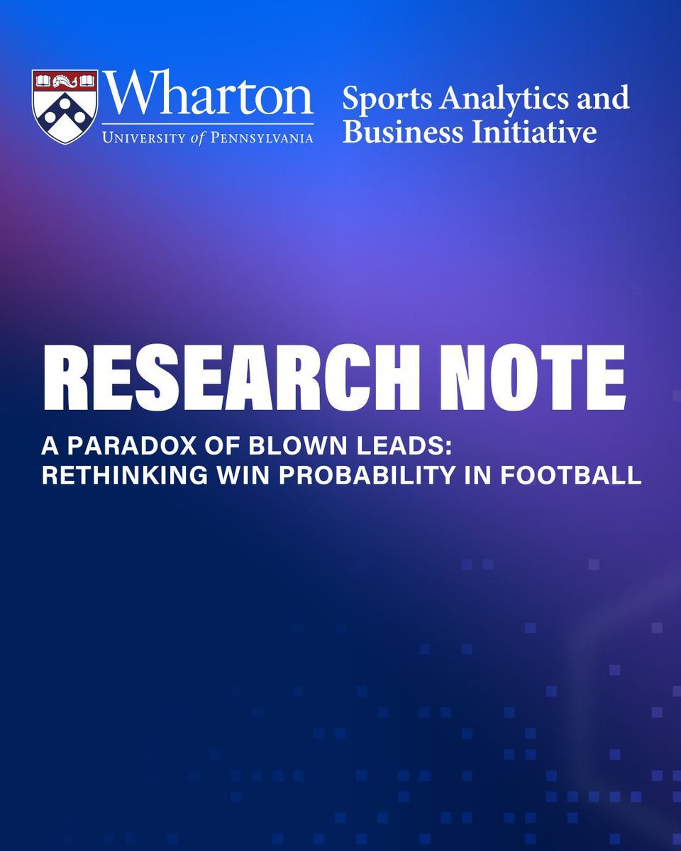 WhartonSABI's tweet image. How rare is it for an @NFL team to squander a seemingly comfortable lead? 

@Wharton Ph.D. student @JDPipping &amp;amp; @adiwyner examine win probability models &amp;amp; demonstrate that these “collapses” are actually far more common than they seem. 

Read here → whr.tn/3UtuNH8