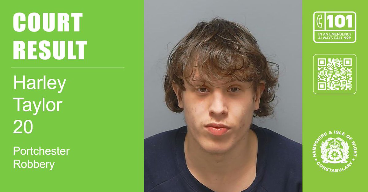 FarehamPolice's tweet image. Harley Taylor, 20, has been sentenced for assaulting and robbing a teenage boy in #Portchester, in what a judge has branded a 'savage attack'.
Full details of the case can be read here >>> orlo.uk/AC607