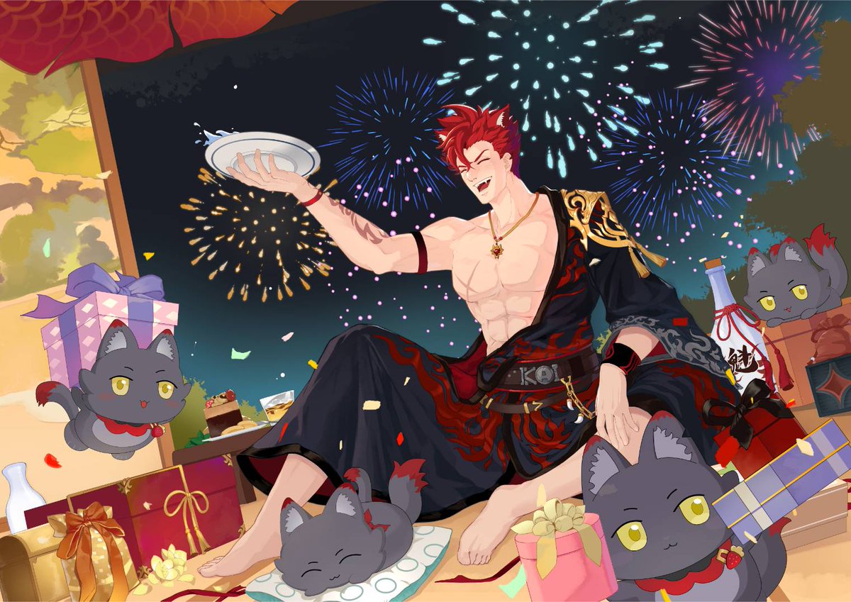 下禮拜就是老大生日啦～感謝 @Reddosaru 老師接下生日賀圖的繪製委託，完美重現我腦中的畫面。
一直覺得老大滿適合這種豪邁不羈的穿衣方式。第二年生日了，要跟Poppy們一起飲酒作樂吧～(喝完魁寶就能出來玩了）（Poppy竊笑）
#魁以fafa