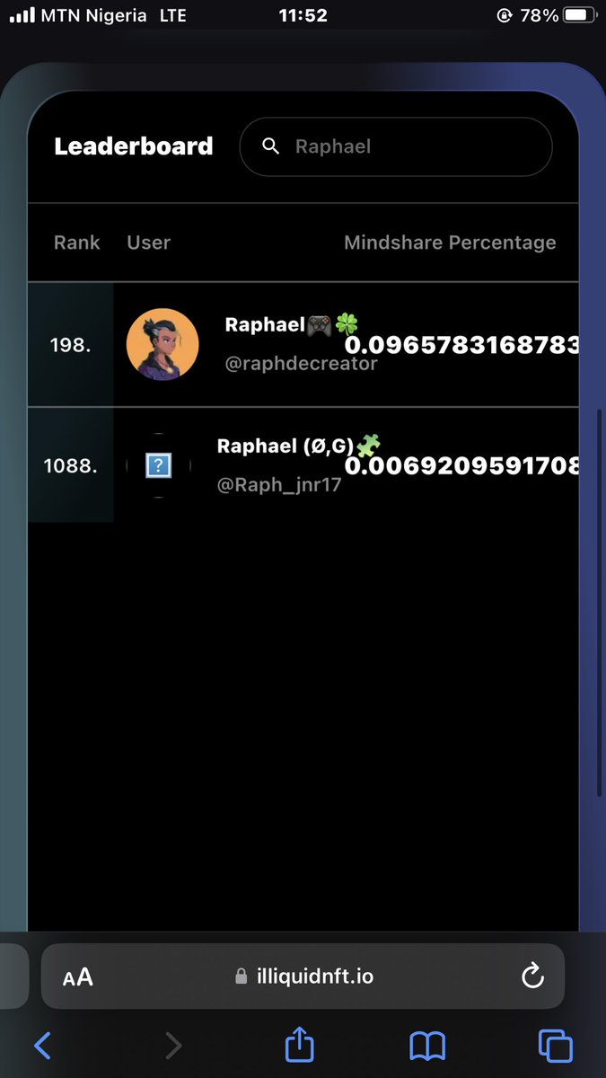 Raph_jnr17's tweet image. Boosted my way in the @Illiquid_nft leaderboard, should have quacked more to break into top 1k but i guess this is good too