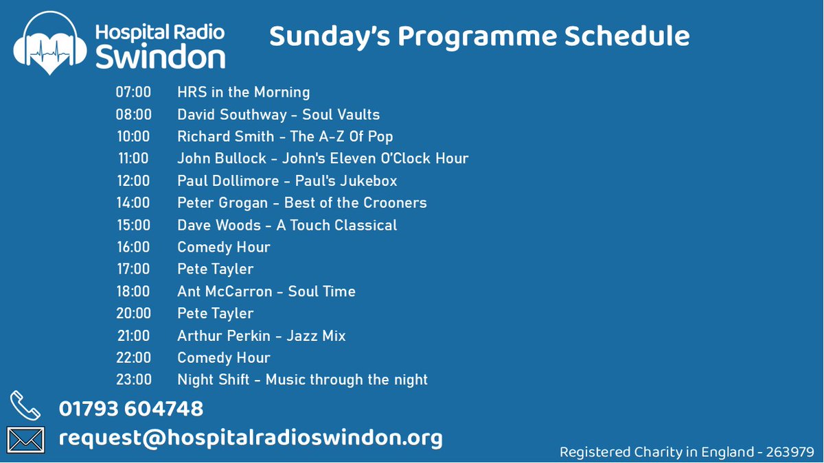 HRSwindon's tweet image. Today's schedule looks like this Listen here - carina.streamerr.co/public/swindon…
@GWH_NHS
#attheheartofthehospital #radioforthegwh