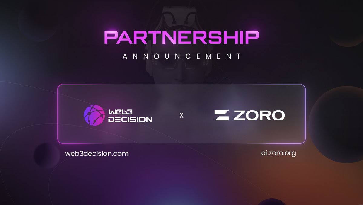 web3decision's tweet image. Excited to announce our partnership with @zorotechnology !
Zoro 🤝 Web3 Decision
We're teaming up to bring AI-powered trust infrastructure to Web3.
Together, we're integrating:
🔹 Logic-based AI
🔹 CL1 biological computing
🔹 Blockchain automation
To Deliver Autonomous Tooling…