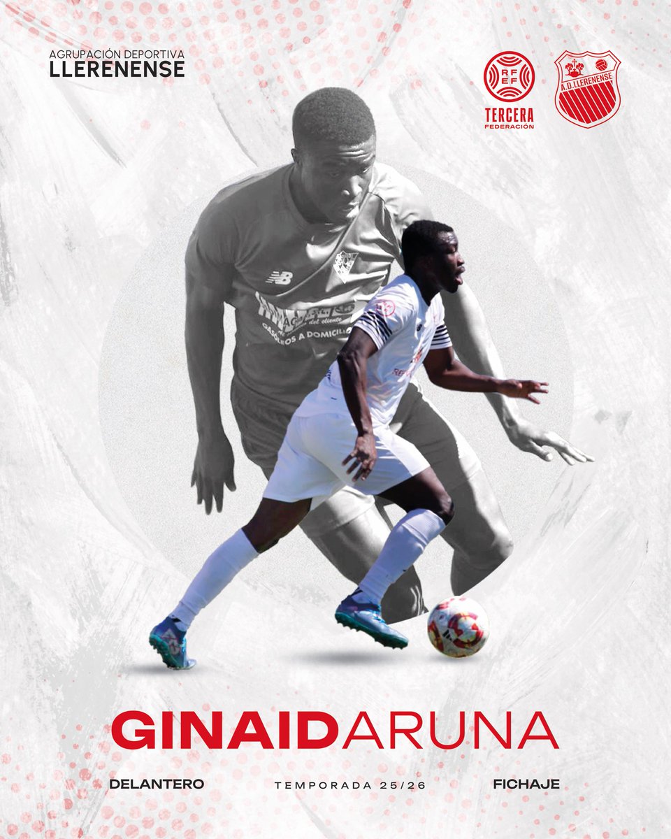 ✍🏼 𝗢𝗙𝗜𝗖𝗜𝗔𝗟 | 
Ginaid Aruna, nuevo fichaje.

✔️ 25 años / 1,88. Delantero referencia, físico y potente. Gran juego de espaldas y poderoso en el juego aéreo. 
🔙 Procede del Calamonte. Experiencia en 2RFEF. Militó en Montijo, Moralo y Don Benito.

🤝🏼 ¡Bienvenido, Ginaid!🤍❤️