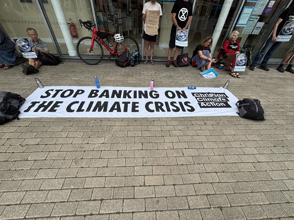 ChopsyBristol's tweet image. A protest outside Barclays Bank today by protestors who say Barclays is damaging the planet