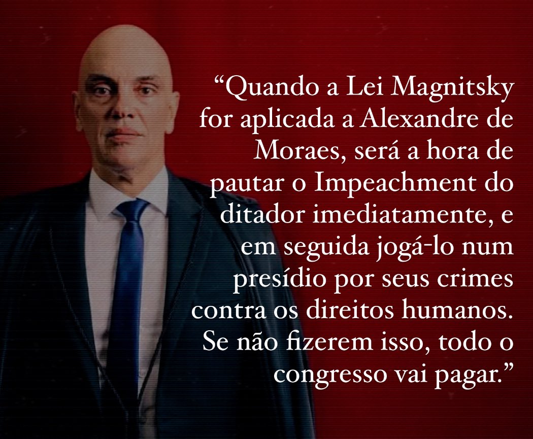 OliverNoronha's tweet image. Alexandre de Moraes já caiu!
Jornalistas já falam abertamente que ele não escapará da Lei Magnitsky na próxima semana. Após isso ele ficará isolado do mundo livre, e quem tenta ajudar cairá junto.
O congresso terá de fazer uma escolha: Impeachment ou guerra diplomática total.