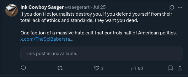 saegerart's tweet image. Former Gawker employee deleted her tweet celebrating the death of Hulk Hogan.
