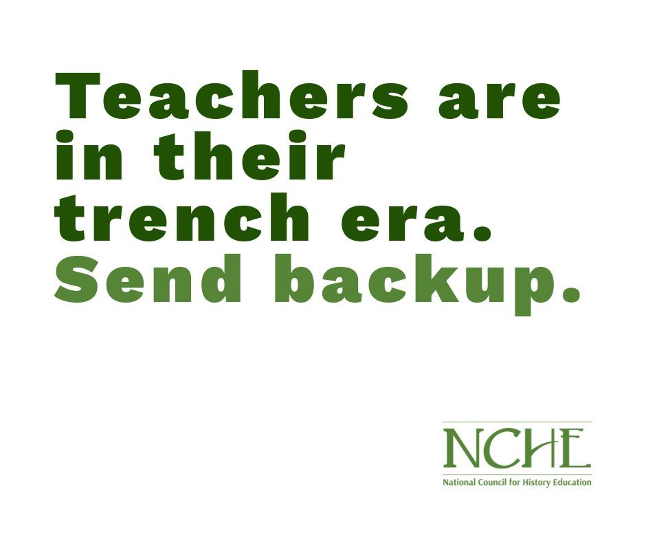 historyed's tweet image. Teachers are in their trench era. Send backup.
History educators need support, not just survival strategies.

$60 helps us help them.
bit.ly/joinNCHE