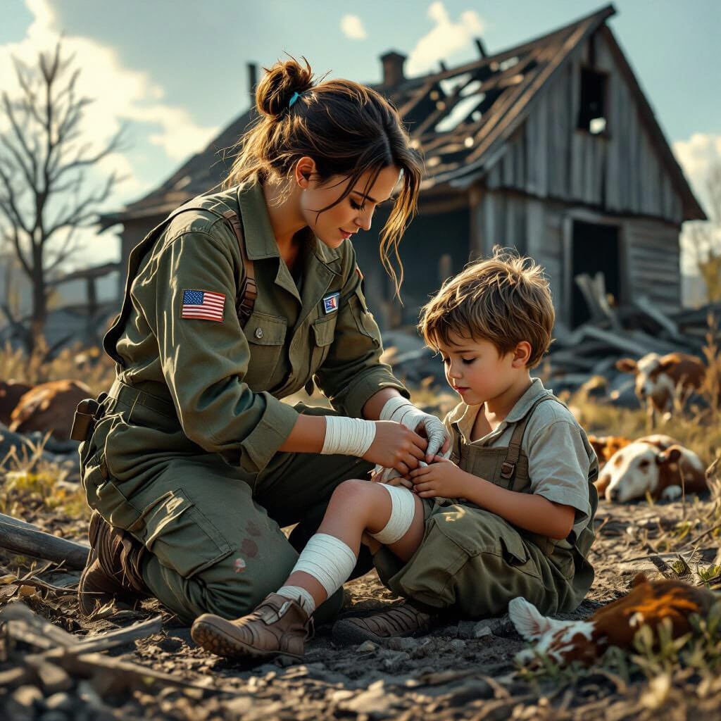 MorrowProject's tweet image. No, not bandits. Just a really bad storm that destroyed the farm and injured the family.