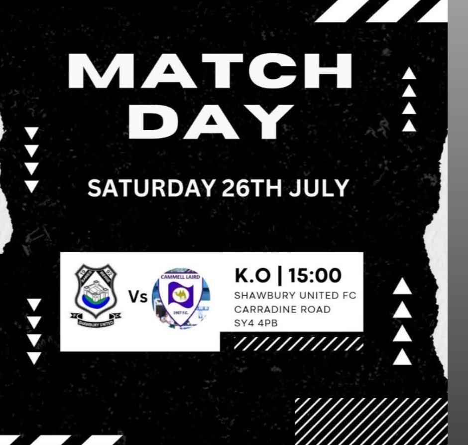 MATCHDAY!!
Looking forward to our first <a href="/nwcfl/">The NWCFL ⚽️</a> fixture of the season as we welcome <a href="/cammelllairdfc/">Cammell Laird 1907 FC</a> to the Sports and Rec!
3pm ko