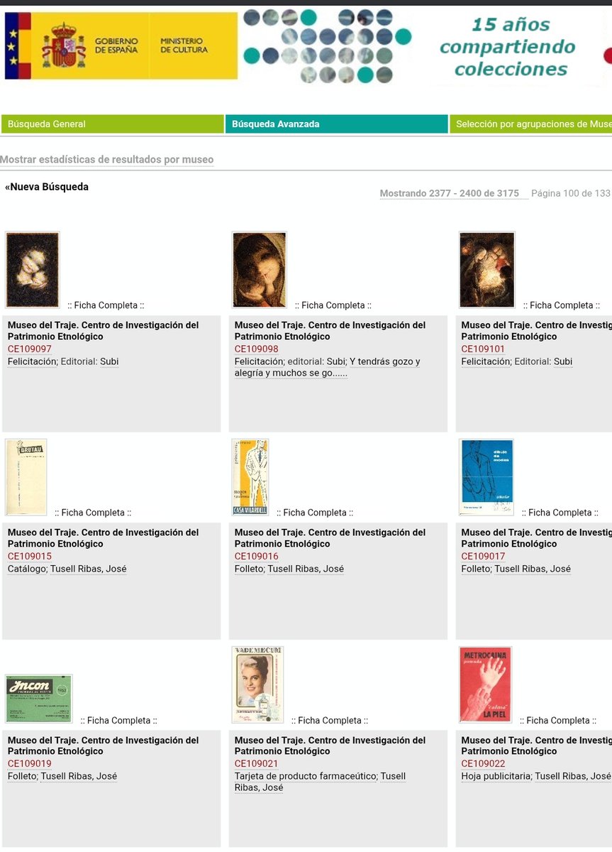 Para finalizar, en cer.es podéis encontrar más ephemera. Tenéis que ir a búsqueda avanzada, seleccionar en Clasificación genérica "ephemera" y tendréis los objetos agrupados bajo esta clasificación (en su mayoría del Museo del Traje)

ceres.mcu.es/pages/Main