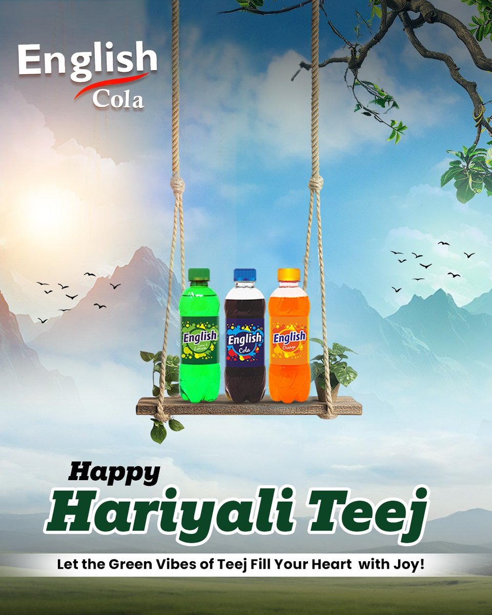 EnglishCola23's tweet photo. Celebrate the freshness of Hariyali Teej with every sip! 🌿🍹
English Cola – your perfect festive companion.
Let joy swing high like the colours of your favourite flavour!
.
.
.
#HariyaliTeej #TeejCelebration #EnglishCola #CelebrateWithFlavour #GreenVibesOnly #FestiveRefreshment https://t.co/JqIuDte5zt
