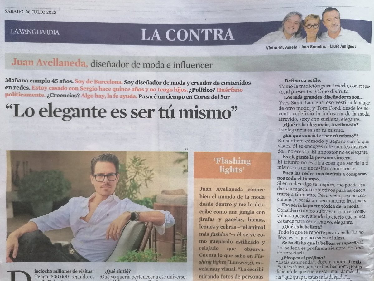 juanjosorilluch's tweet image. Elegante #ContrAmela @amelanovela @lavanguardia @Jcavellanedat Cuenta lo que sabe en su novela Flashing lights. La protagonizan Olympia (top model de familia rica) y un diseñador, Jon Hurritza, ambos con aspecto de Avellaneda. Mb Víctor✍️👥🍀👋