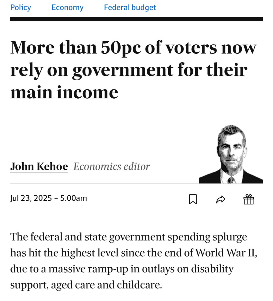 TorstenProchnow's tweet image. More than 50 percent of voters now rely on government for their main income. This trend appears not only in Australia, as detailed in the article, but also in left-leaning countries across Europe, such as France, Spain, and Germany. While economically advanced nations like…