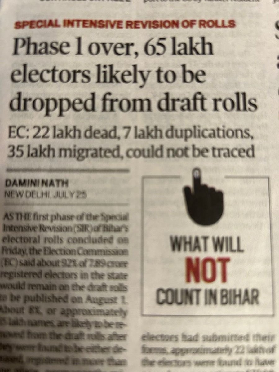 drshamamohd's tweet image. The Election Commission is saying that 22 lakh people out of the 65 lakh removed from the voter rolls are dead.
So, we hope that when @RahulGandhi Ji and the Congress party ask for the list of these 22 lakh people, the ECI will provide it — not make excuses.