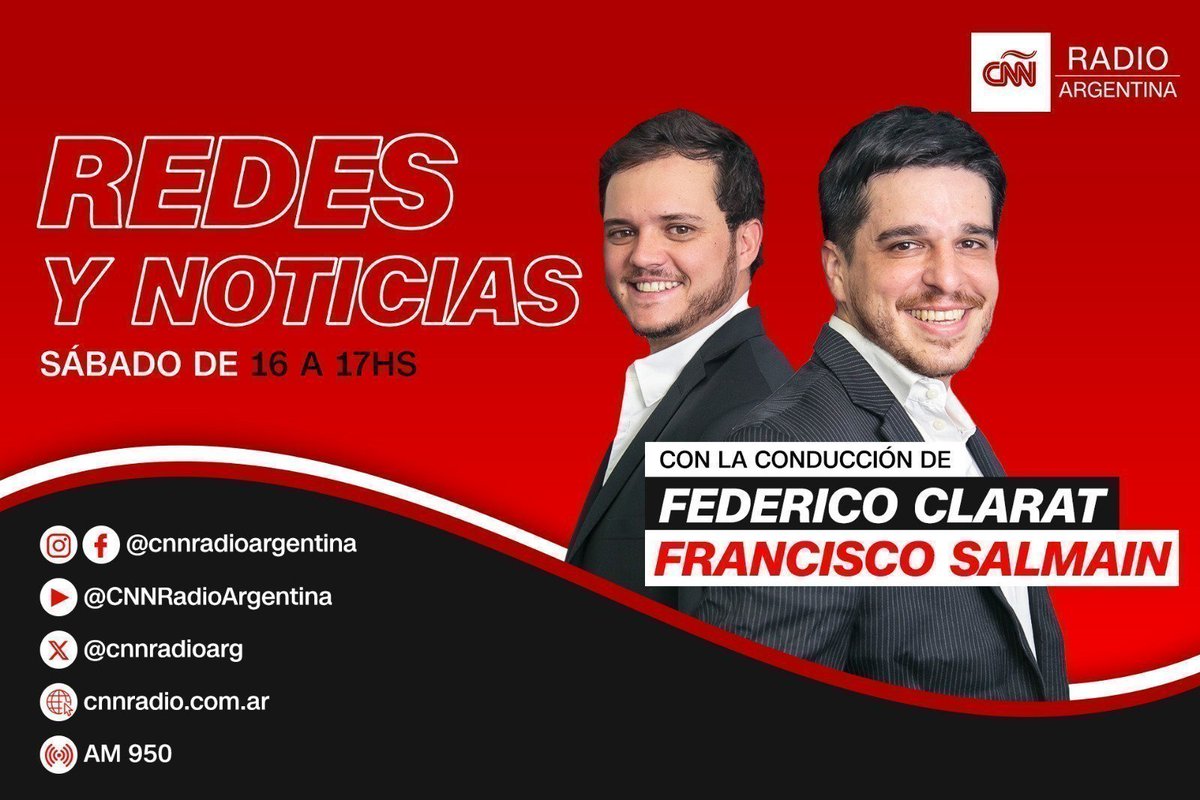 cnnradioarg's tweet image. AIRE | Ya llega #CNNRedesyNoticias con
@fransalmain y @FedeClarat. Una mirada distinta sobre el mundo de las redes sociales.
🎙️cnnradio.com.ar
CNN Radio Argentina AM 950