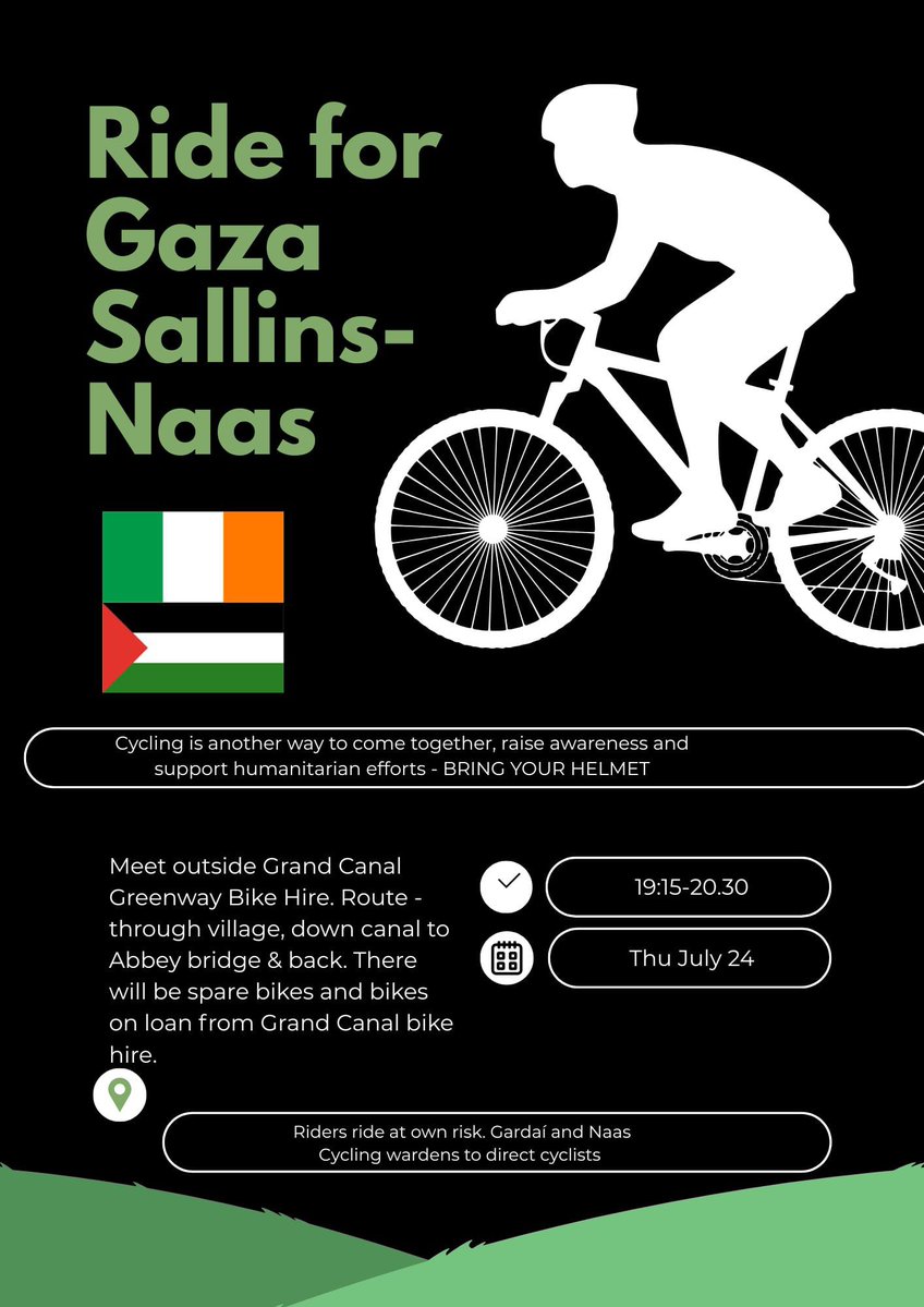 ColmKennyGreen's tweet image. Nice evening & big turnout of #cyclists for our 'Ride for Gaza' along the #Naas to #Sallins @GrandCnlGrenway.Lots of support from fellow #activetravel folk, that's 🚶♀️🚶♂️ & 🚴♂️ & other road users too 🚗 🚘 #OpenTheBorders #GazaStarvingToDeath #GazaGenocide @ipsc48 @k_nationalist 🇵🇸