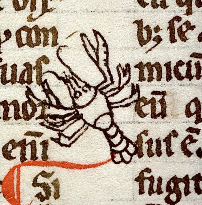 Crustacean loose in the margins   -   1st quarter of the 13th century, Bibliothèques d'Amiens Métropole, Ms. 347, f. 185v