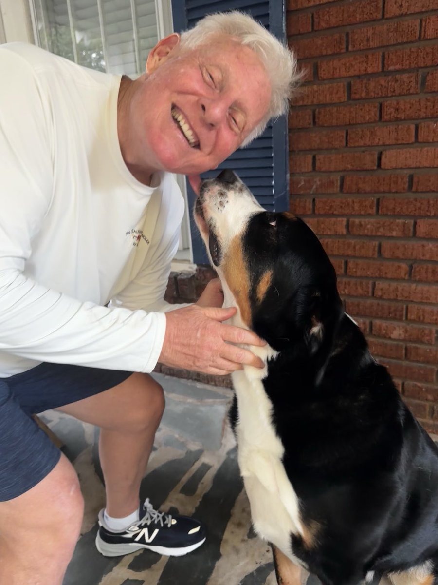 Getting a good morning kiss from daughter Sarah’s dog Leroy in Charlotte NC.