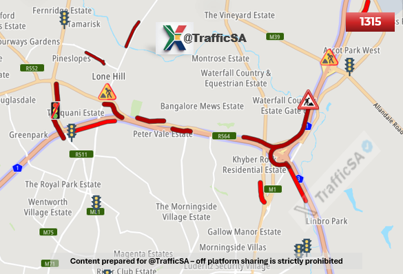 TrafficSA's tweet image. Midrand and Fourways:  Live View